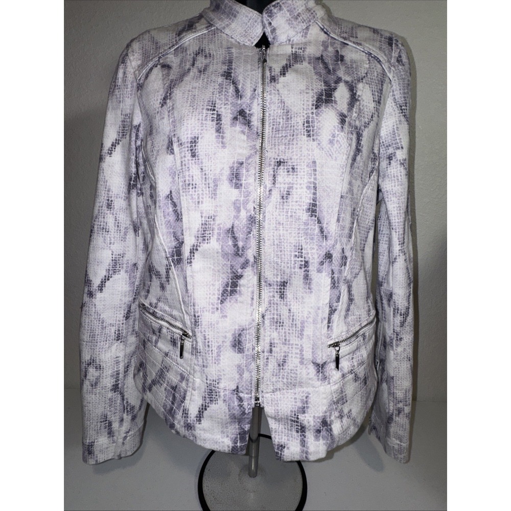 White House Black Market Snake 🐍 Print Moto Denim Jacket Size 10 Small NWT WHBM